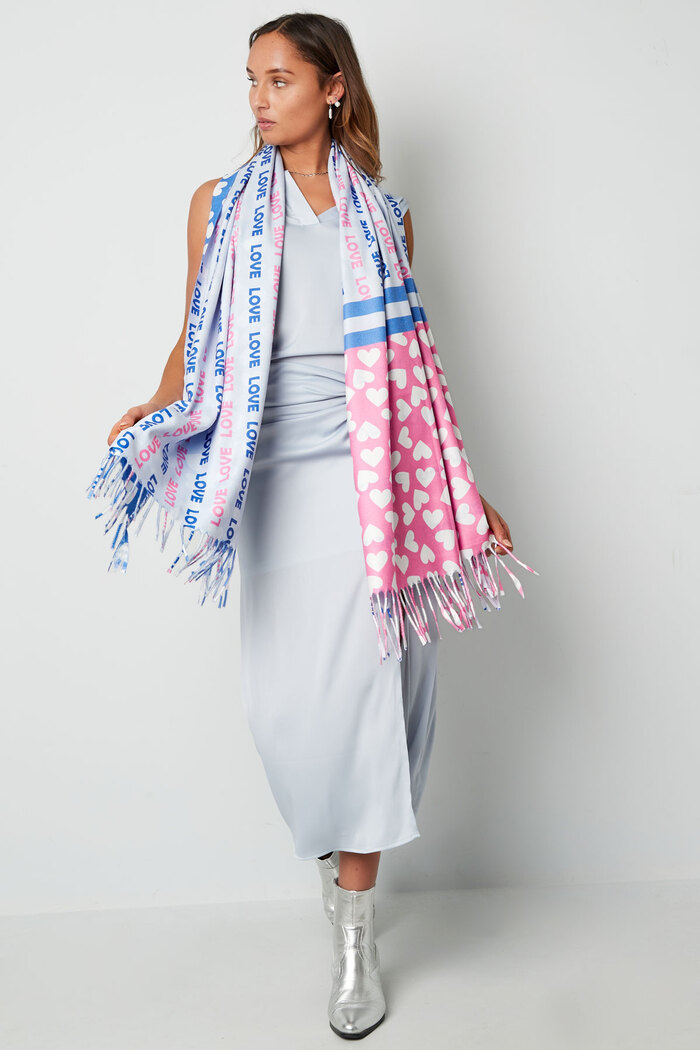 Sjaal met dubbele print - roze-blauw Afbeelding2